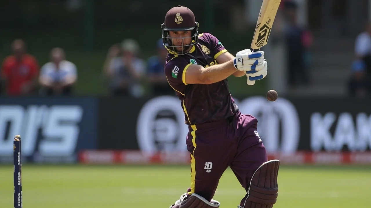 A key batsman plays through the leg side during The Hundred fixture at Lord's under floodlights